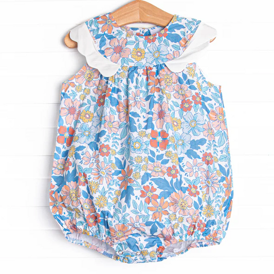 toddle baby girl blue floral design romper