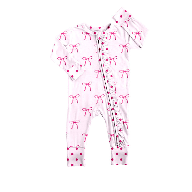 baby girls pink bow long sleeve zip romper