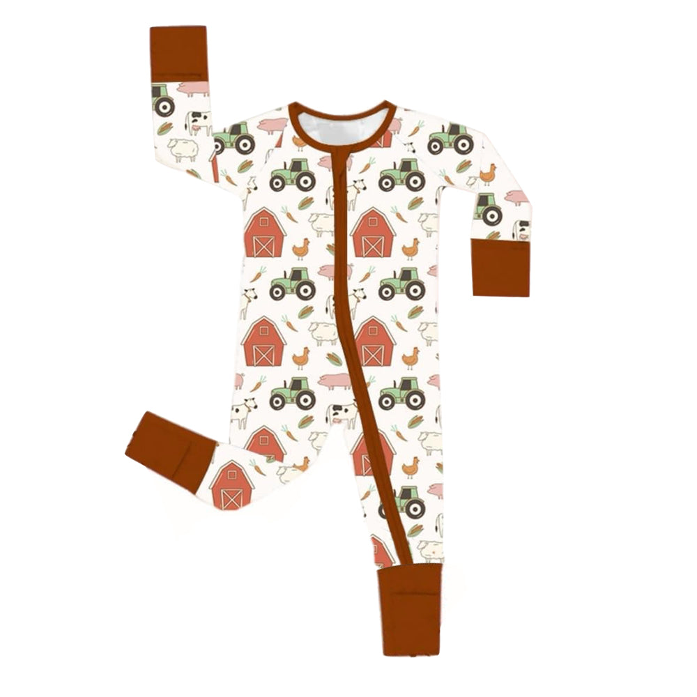 wholesale kids long sleeve  farm animal zip romper