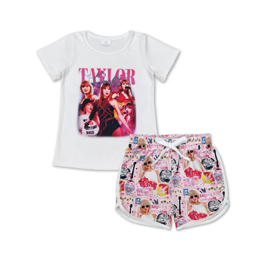 GT0531+SS0418 baby girls clothes country music singer shorts sets