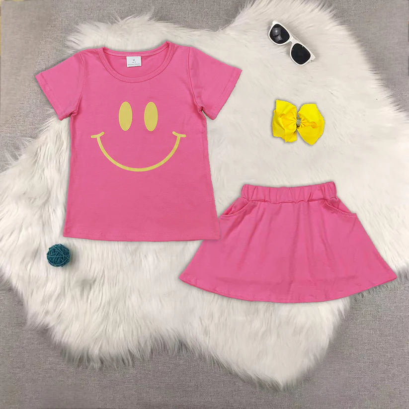 GT0959+GLK0066 girls summer smile face design skirt set