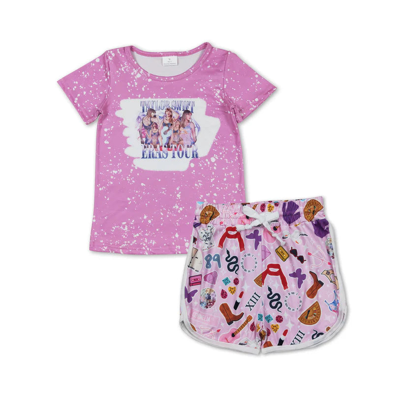 GT0539+SS0419 baby girls clothes country music singer shorts sets
