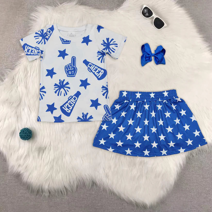 GT0941+GLK0051 Girls cheer set July 4th star skirt outfit
