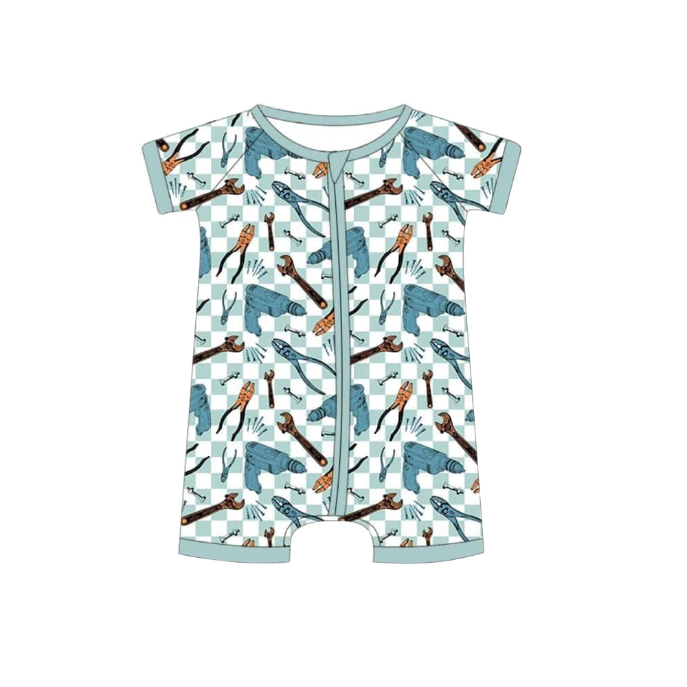 wholesale kids short sleeve blue collar zip romper