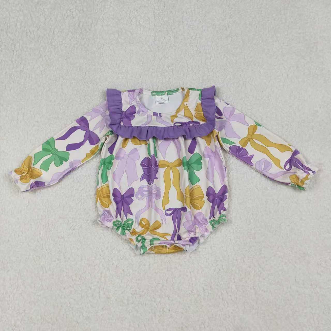 Mardi Gras bow kids long sleeve outfit