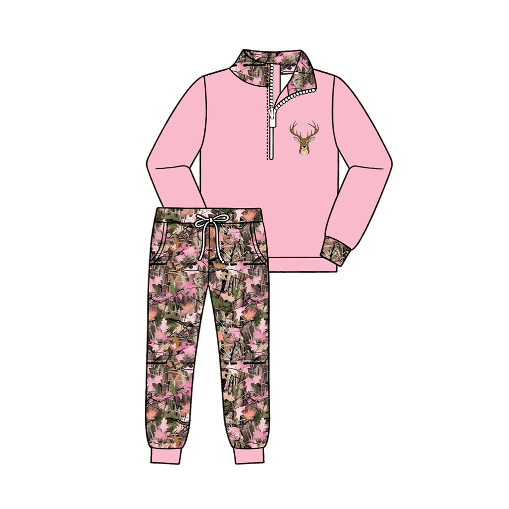 Kids long sleeve deer pullover top matching pants outfit wholesal factory price