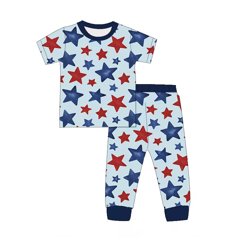 baby boy short sleeve red blue star july 4th clothes