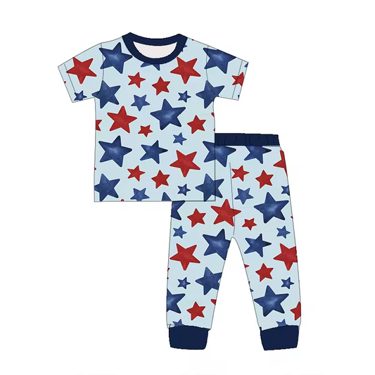baby boy short sleeve red blue star july 4th clothes