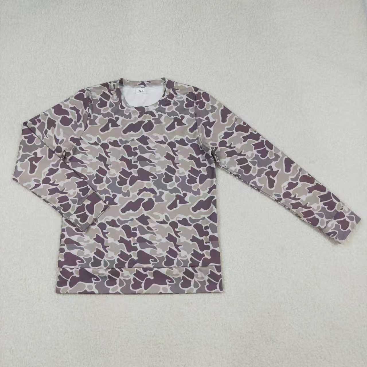 Adult women green brown camouflage long sleeve yoga top