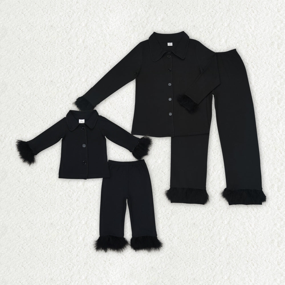 Mommy and Me  black long sleeve matching pajama set