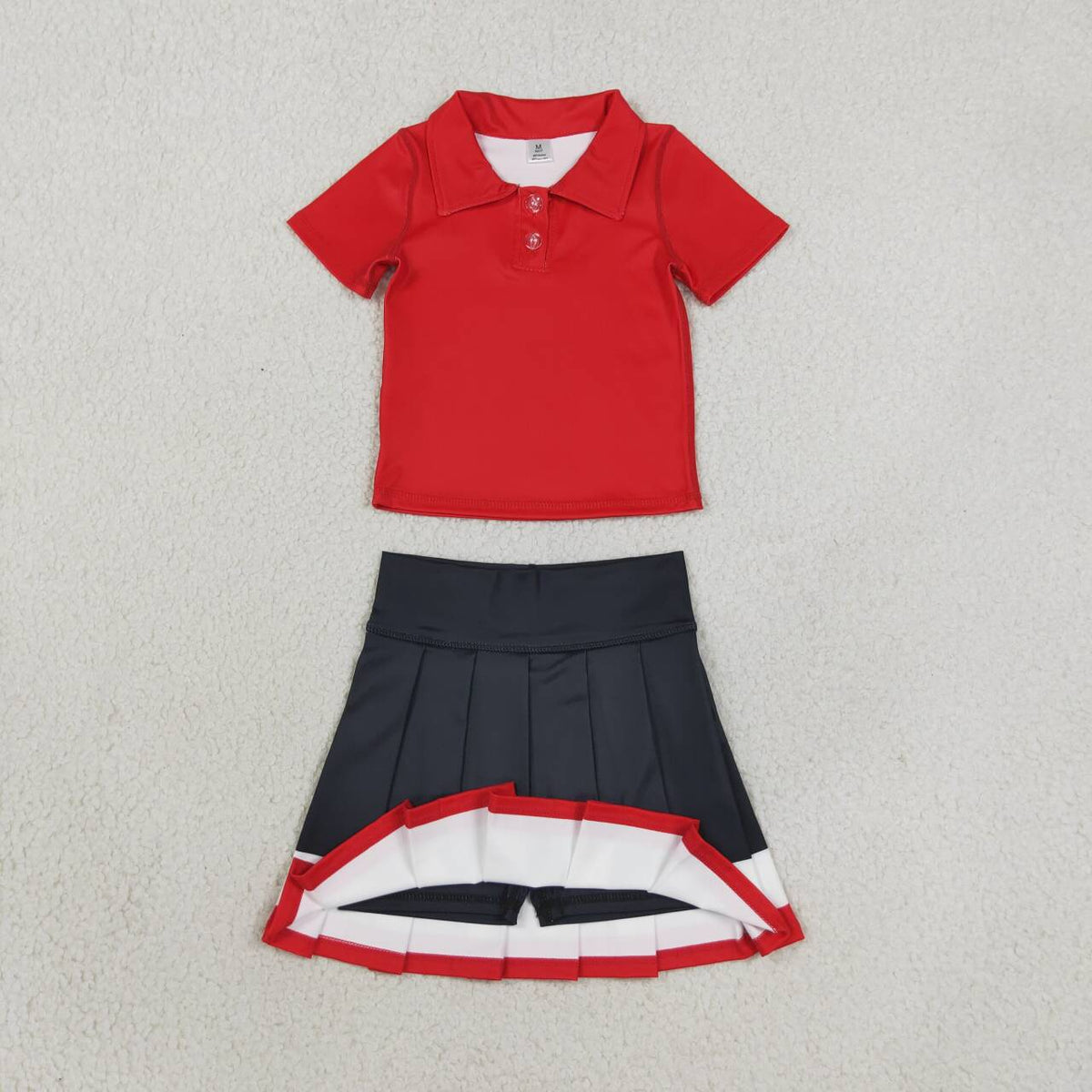 Red short sleeve top matching skirts girls summer yoga outfit