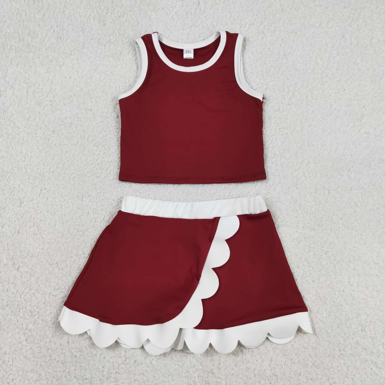 Wine red yoga top matching skorts girls summer outfit