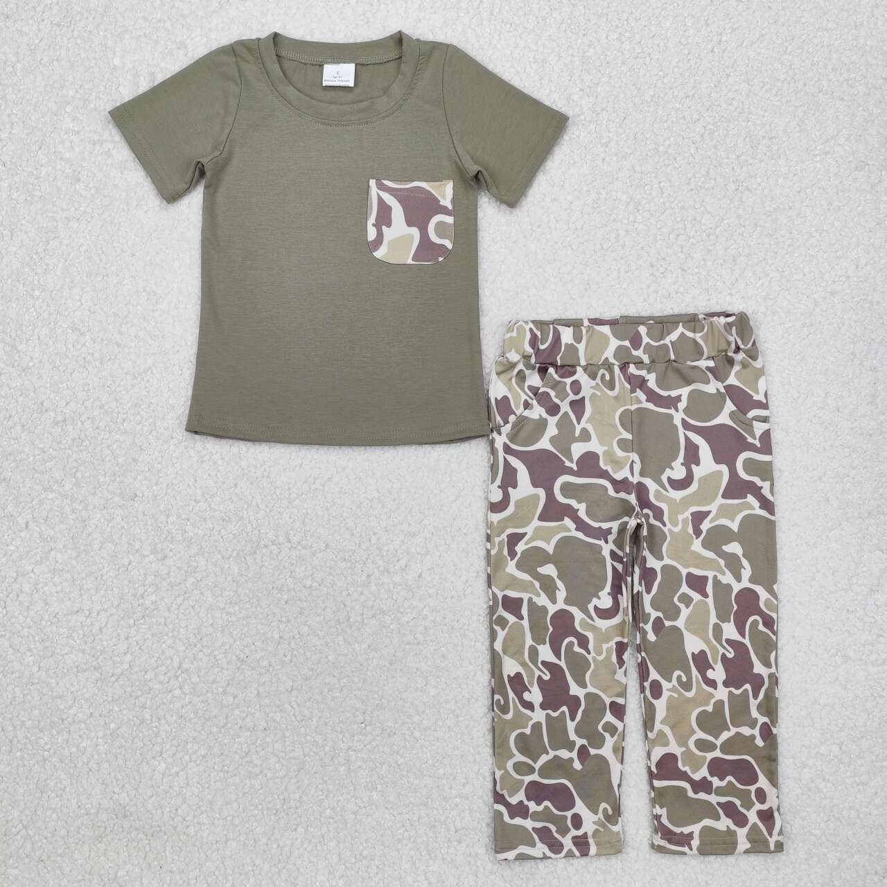 baby boy green brown camo short sleeve outfit