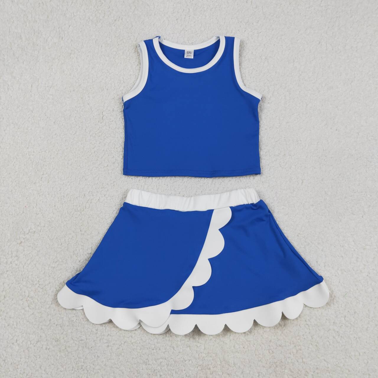 Dark Blue yoga top matching skorts girls summer scalloped outfit