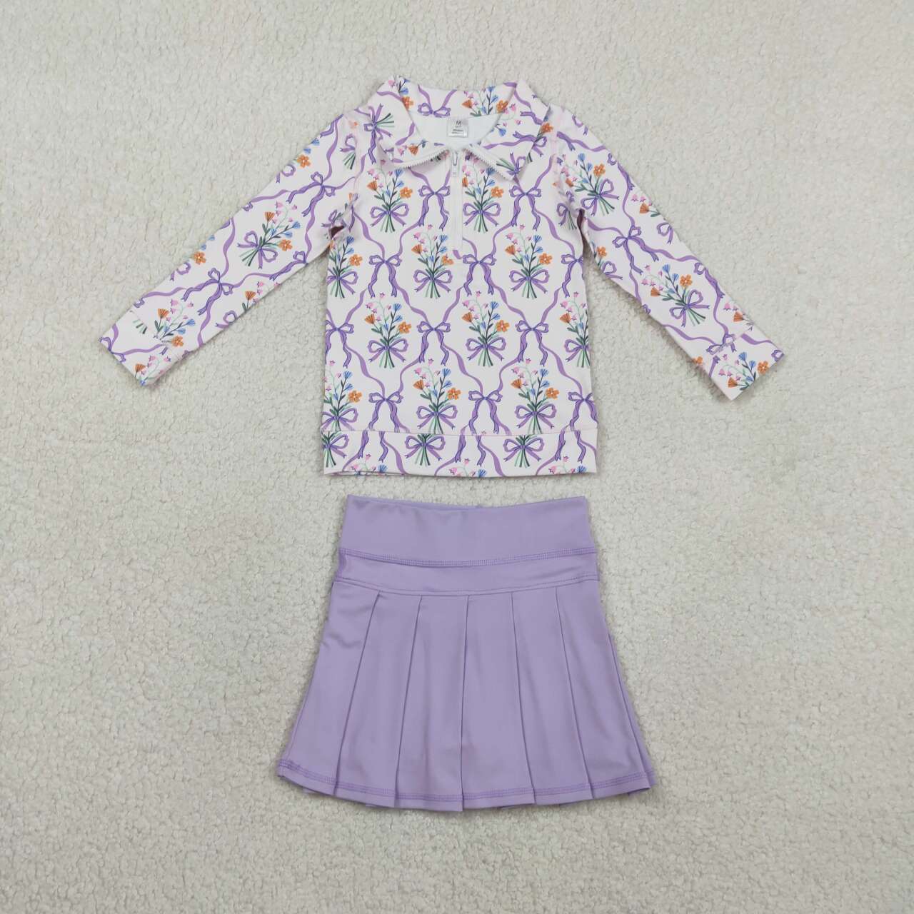 Lavender bow yoga pullover matching skirts girls outfit