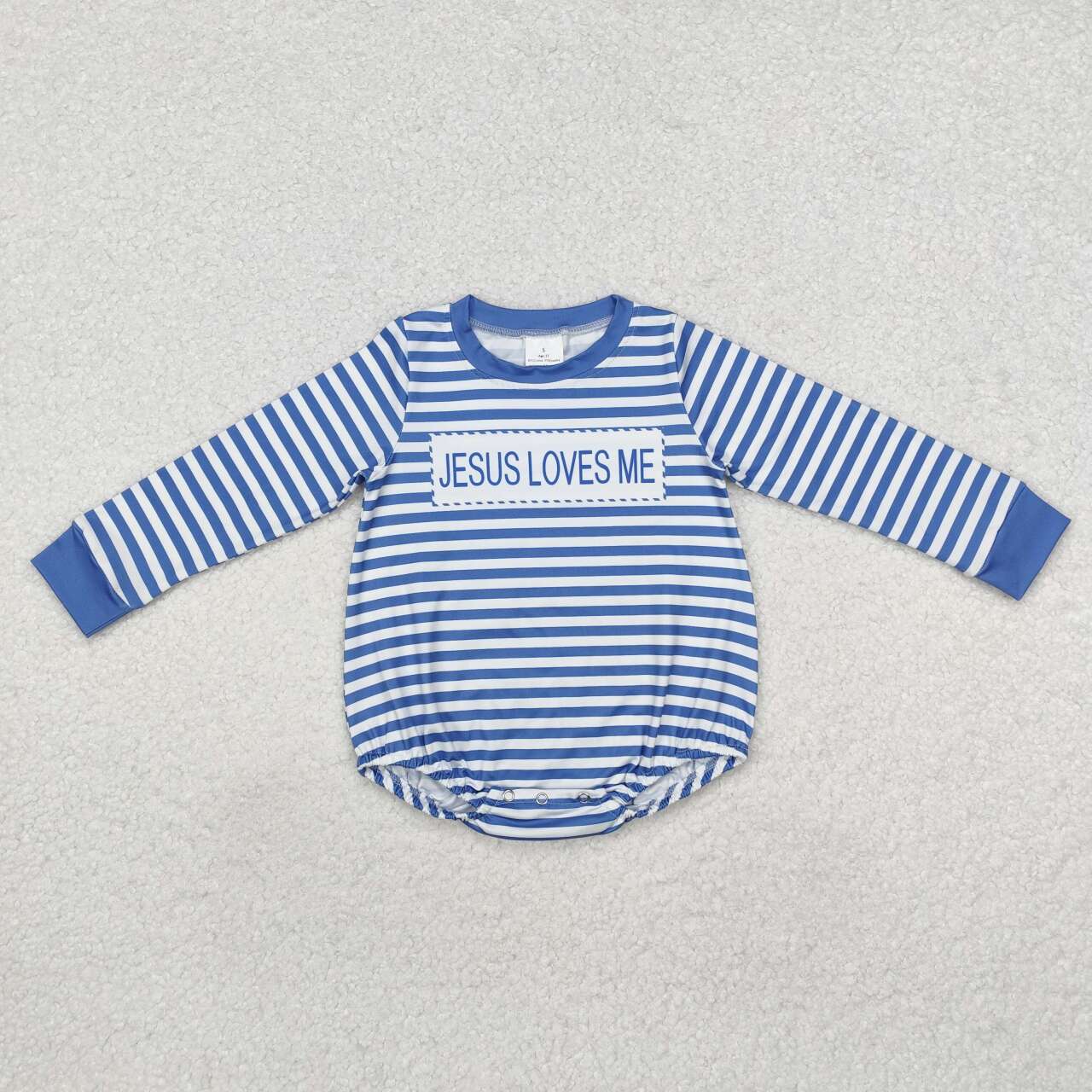 Jesus love me blue stripes romper