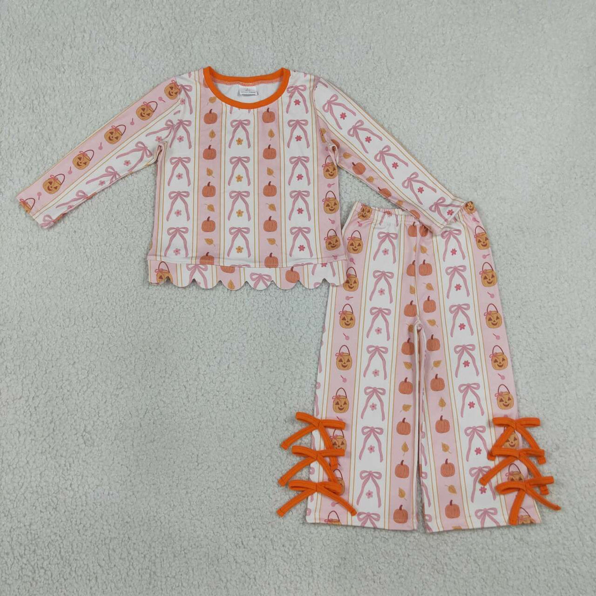 Fall Halloween pumpkins long sleeve top matching pants girls outfit