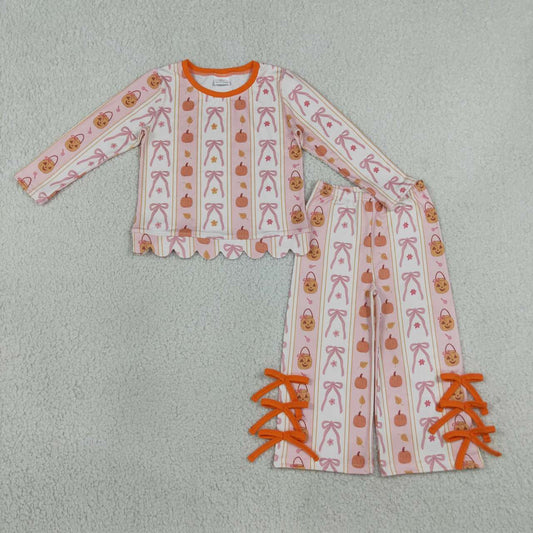 Fall Halloween pumpkins long sleeve top matching pants girls outfit