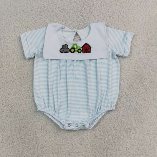 Embroidery Farm tractor boy short sleeve romper