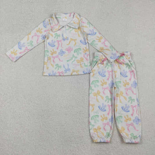 Colorful bow pullover top matching pants kids  girls spring fall outfit