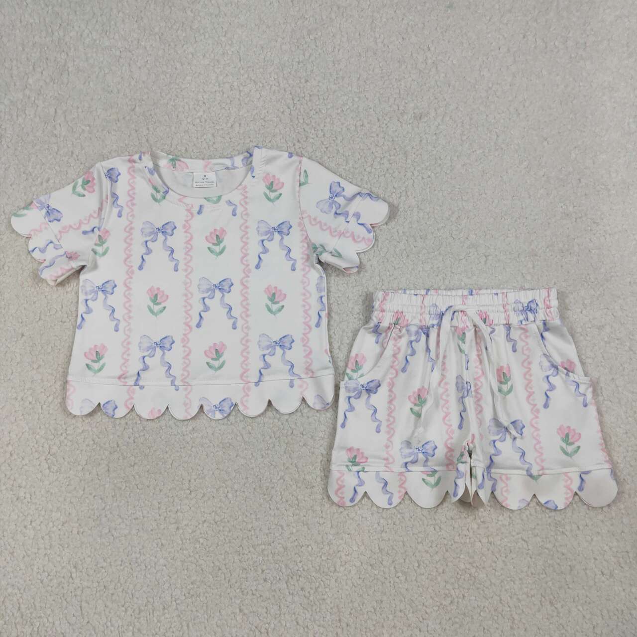 Blue bow design baby girl summer outfit