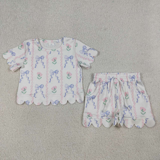 Blue bow design baby girl summer outfit
