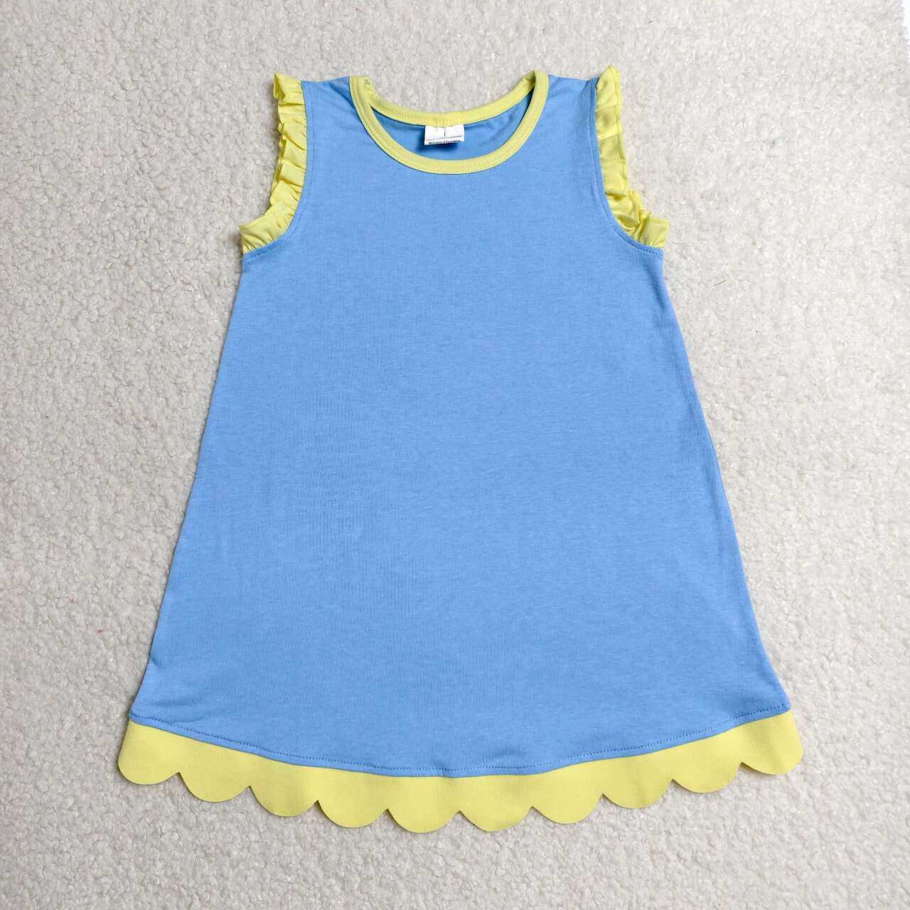 Blue color yellow ruffle girls summer dress