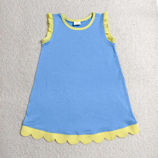 Blue color yellow ruffle girls summer dress