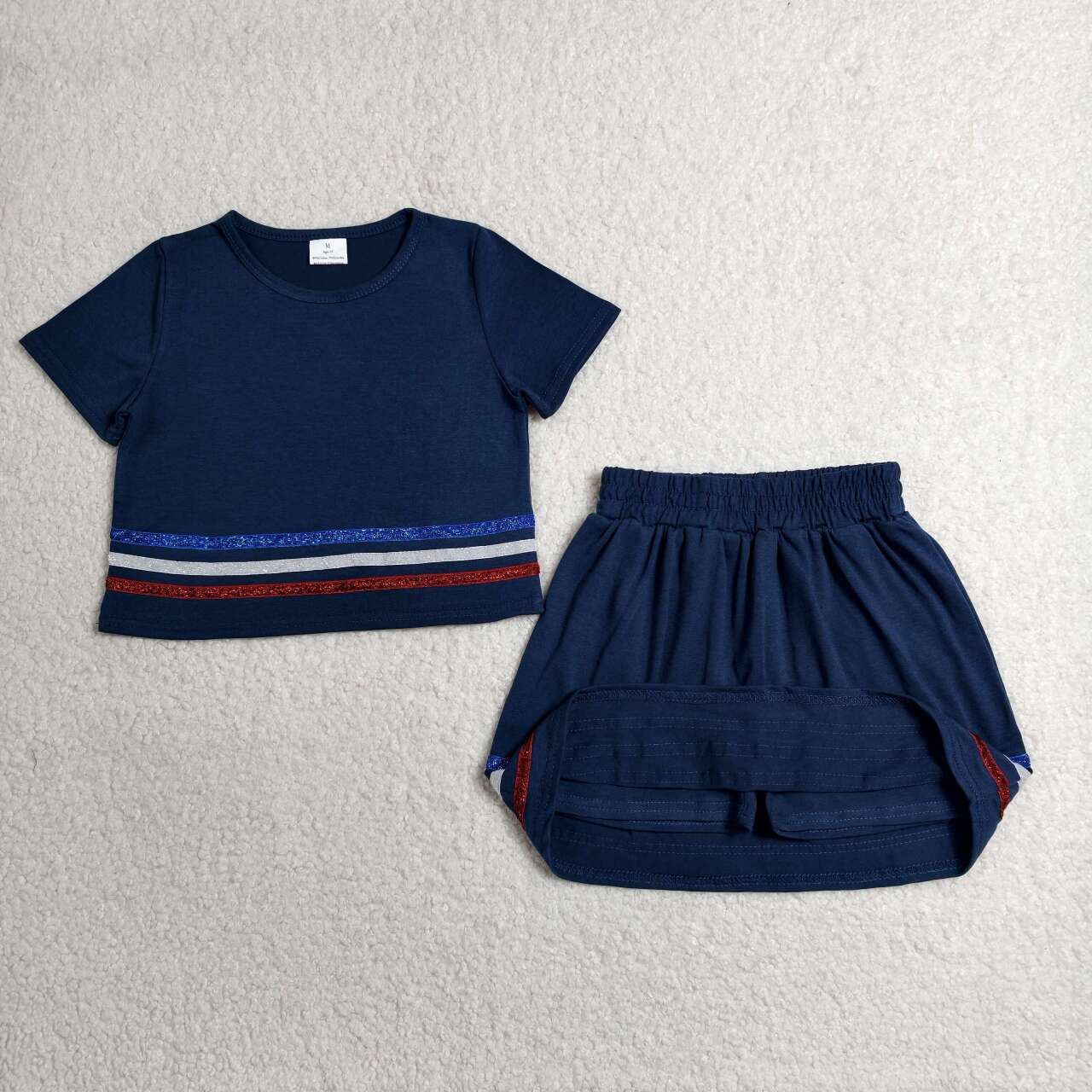Navy top matching shorts girls summer outfit