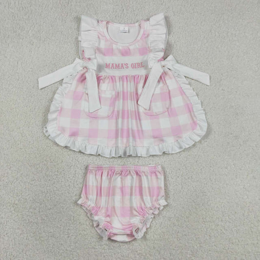 Mamas girls pink plaid summer bummies outfit