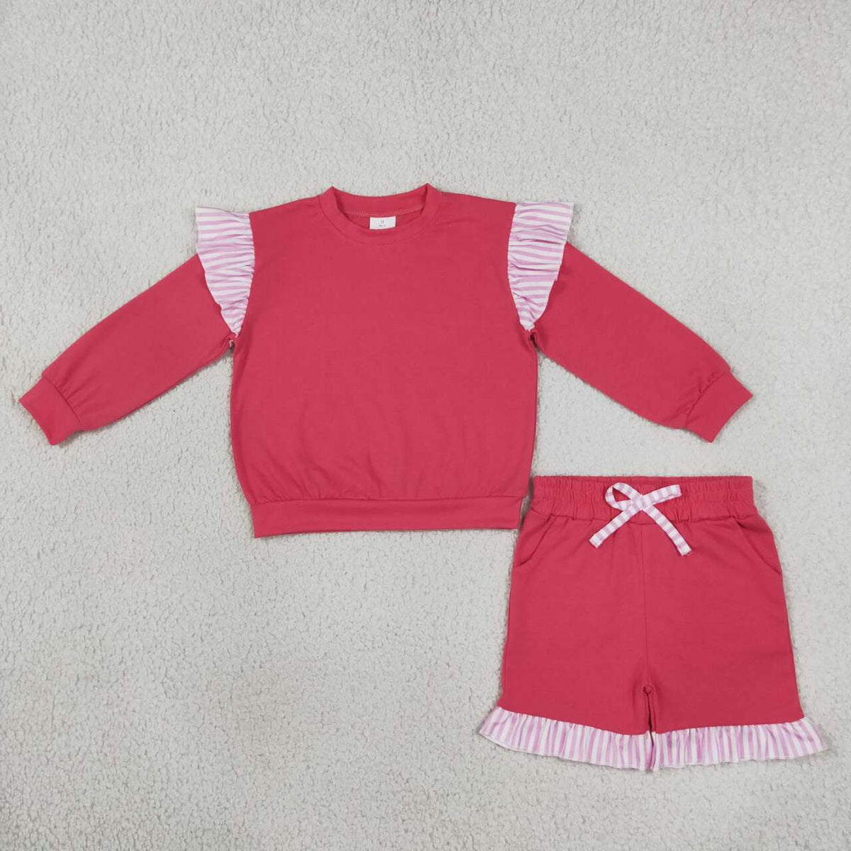 Hot pink long sleeve top matching shorts girls outfit