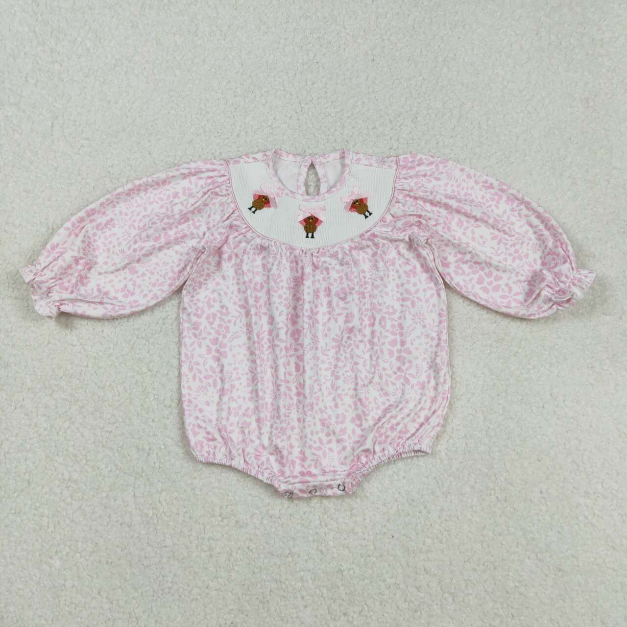 Toddle girls Thanksgiving turkey long sleeve smocked romper
