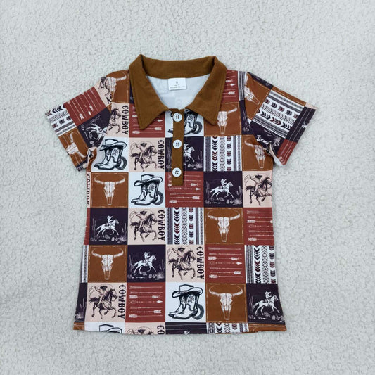 Western cowboy short sleeve camo pullover top
