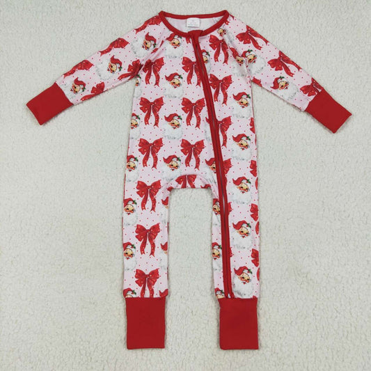 USA SHOP Christmas Santa Claus red bow toddle girls romper