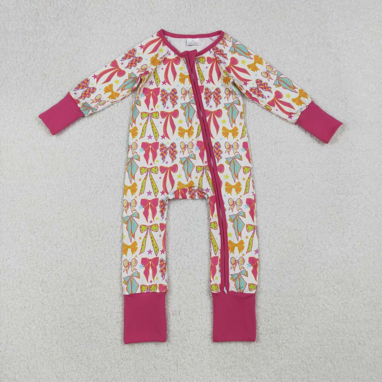 Colorful bow kids long sleeve romper