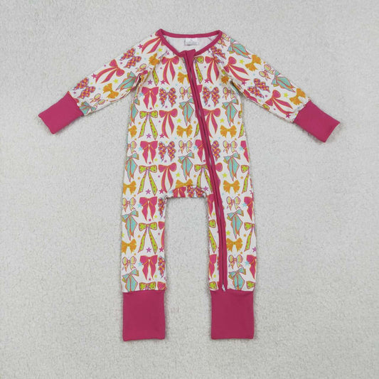 Colorful bow kids long sleeve romper