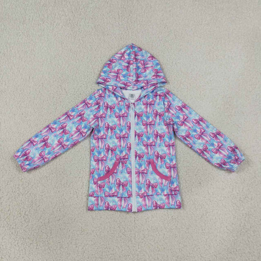Pink bow color girls yoga long sleeve hoodie top