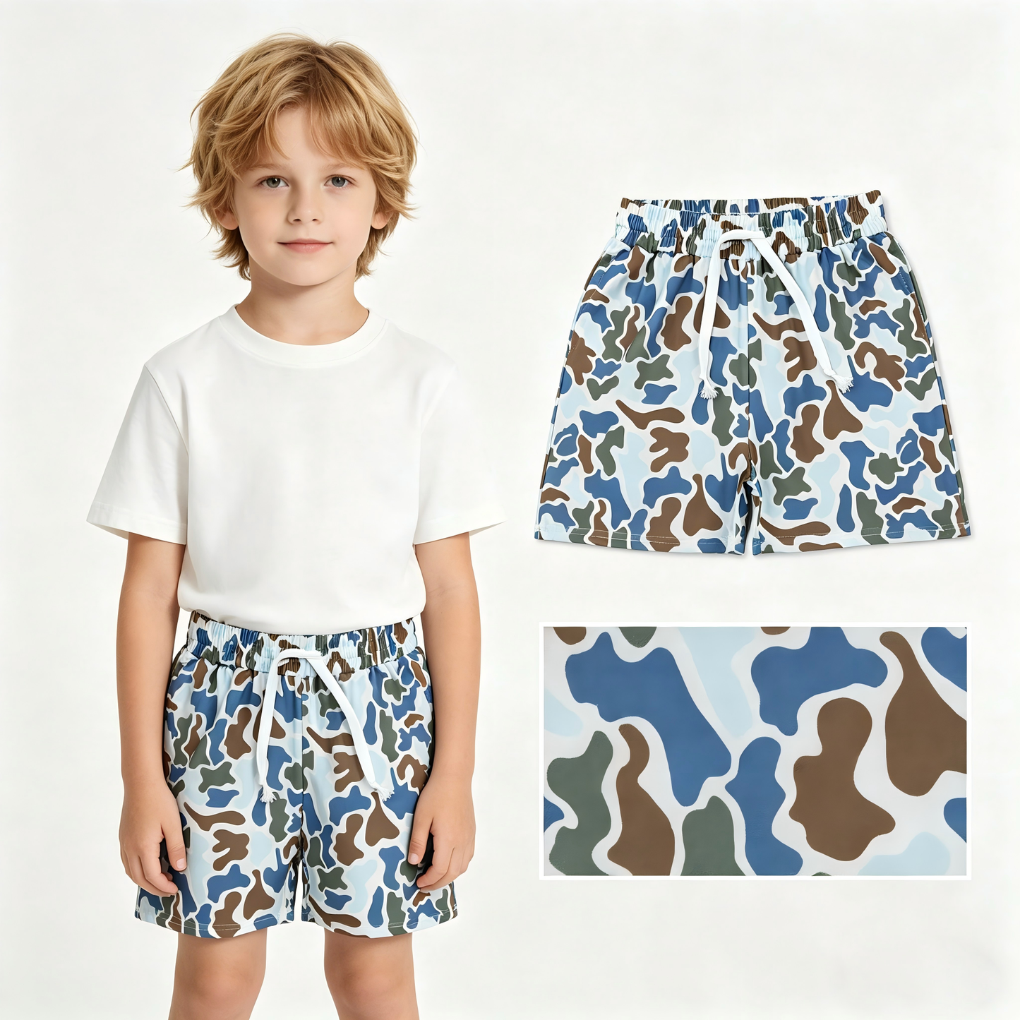 Toddle baby boy blue brown camo summer shorts