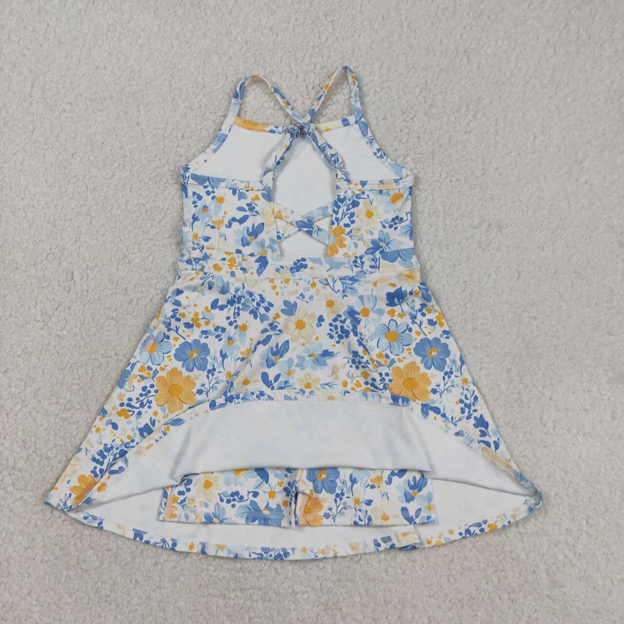 Yellow blue flowers design girls yoga dress