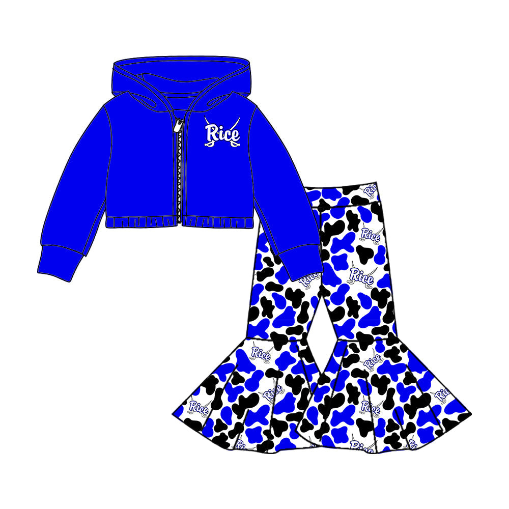 Girls long sleeve zip top matching pants custom team outfit
