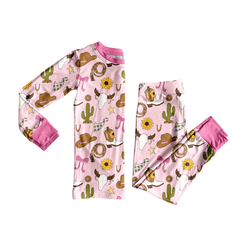 Western kids long sleeve pajama set wholesal factory price