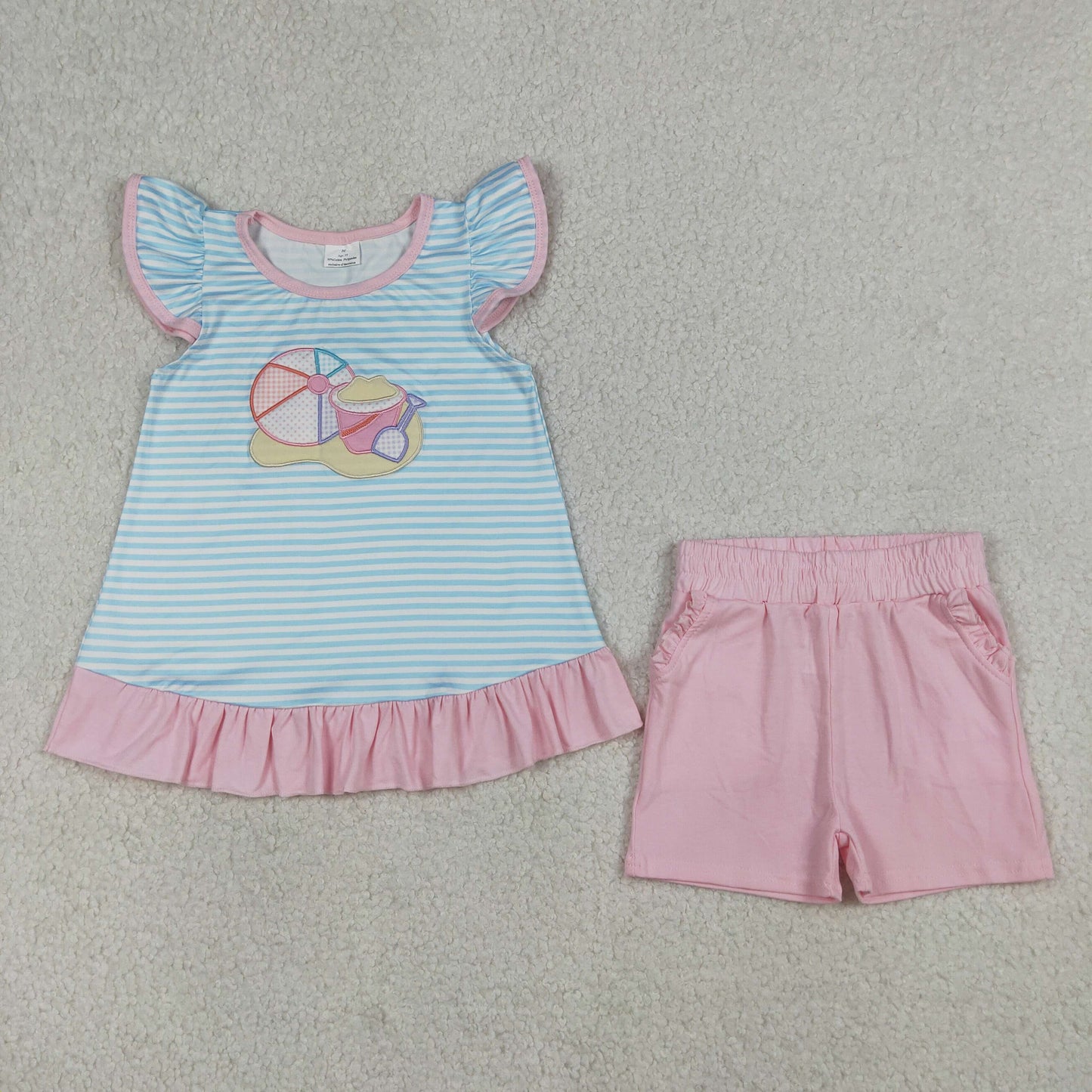 Beach ball embroidery top matching shorts girls summer outfit