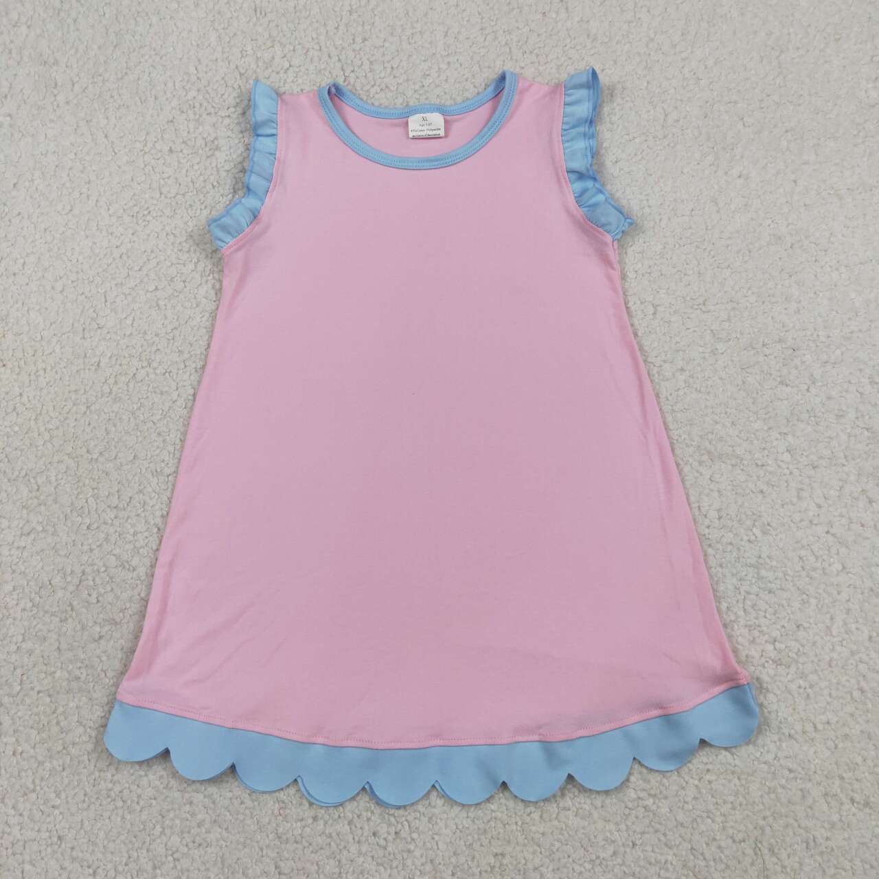 Pink color blue ruffle girls summer dress