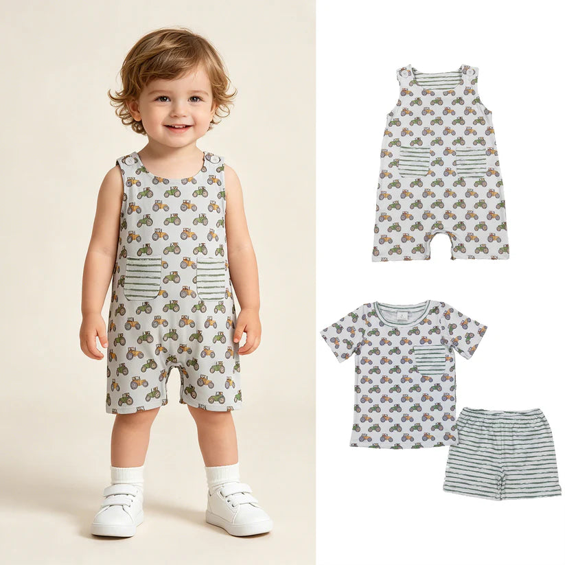 Farm tractor shirt stripes shorts summer outfit