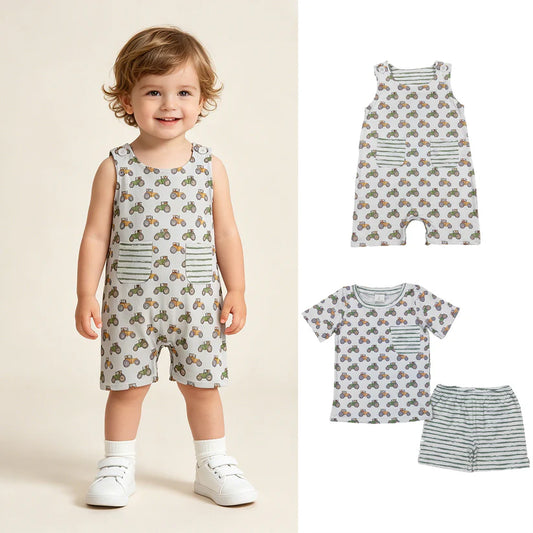 Farm tractor shirt stripes shorts summer outfit