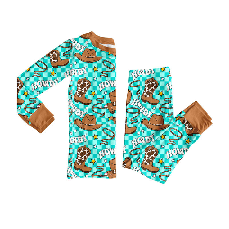 Western howdy kids boys long sleeve pajama set wholesal factory price