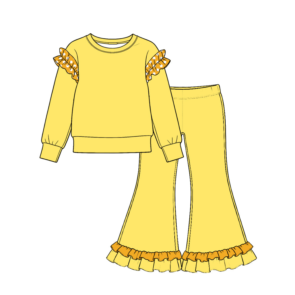 Solid yellow color girl long sleeve outfit preorder
