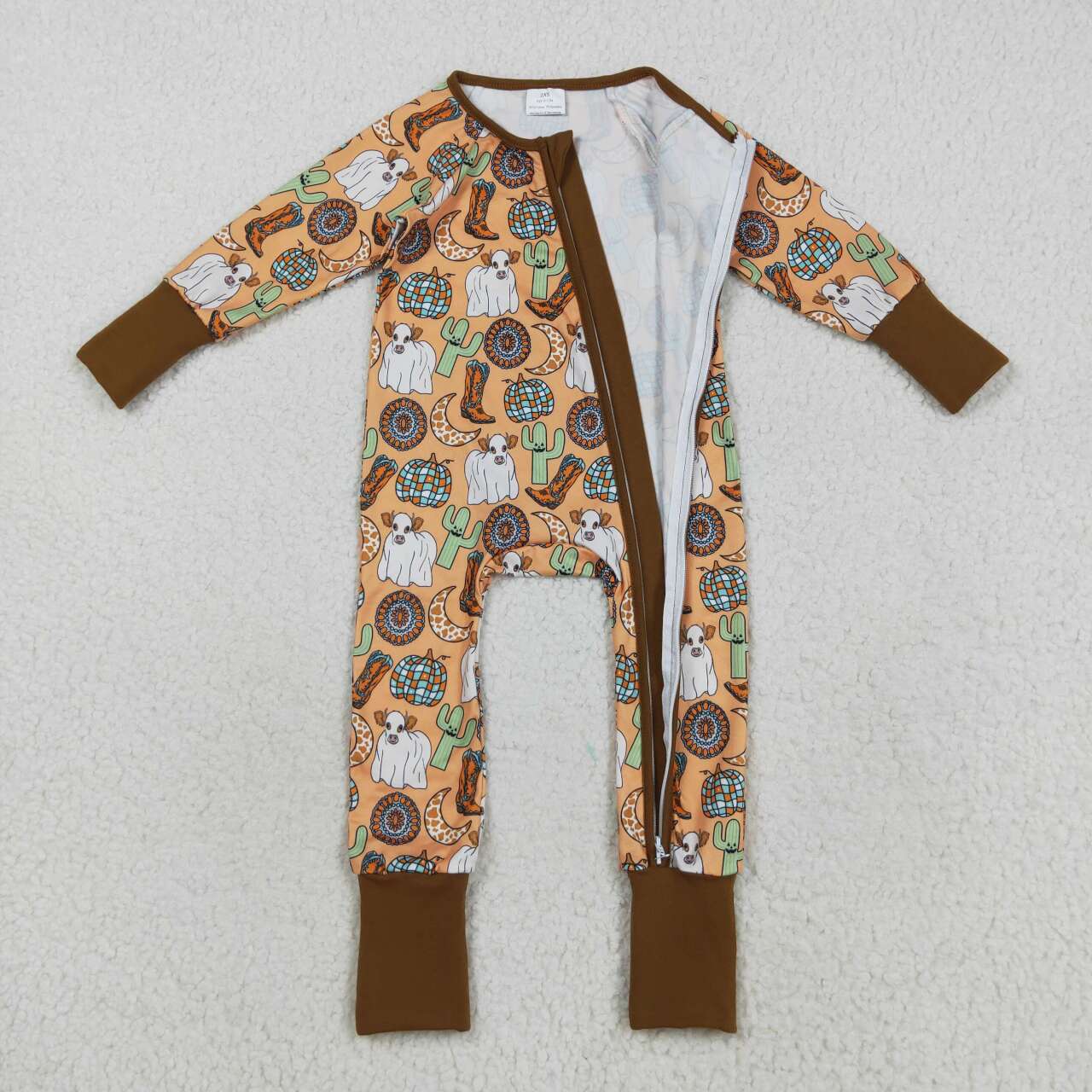 Western cow kids long sleeve romper