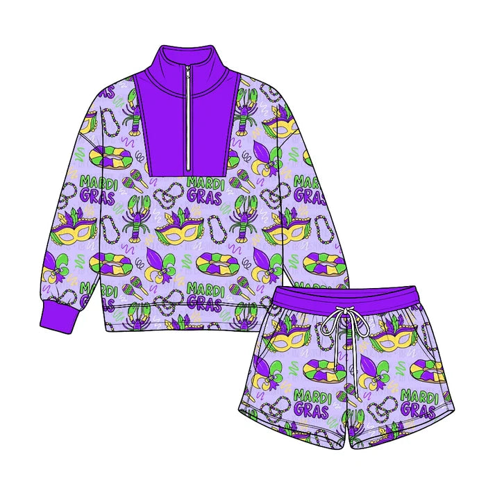 Toddle kids custom Mardi Gras holiday design long sleeve outfit