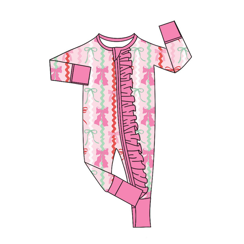toddle baby Christmas bow design long sleeve zip romper